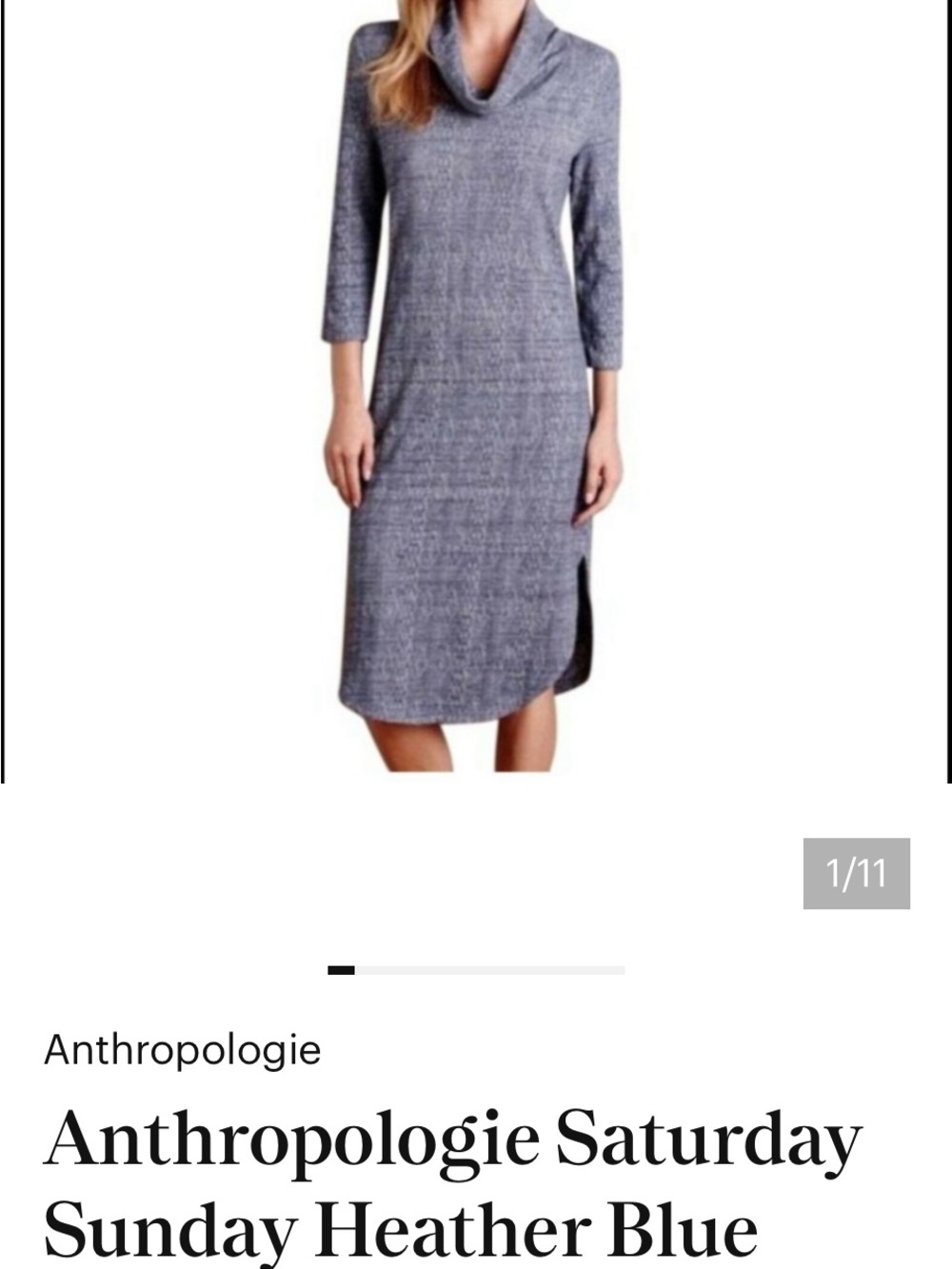 Anthropologie Heathered Slate Gray Cowl-Neck Midi Dress
